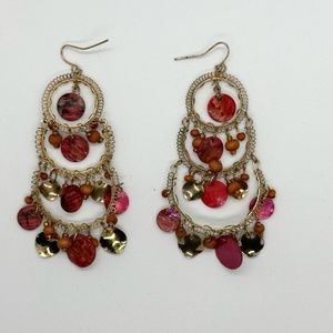 Dramatic Pink and Gold Chandelier Earrings